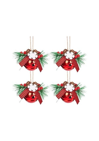Herdekora Yılbaşı Ağaç Süsü Çıngıraklı Yılbaşı Topu 4'lü Set Kırmızı 6x7 Cm.