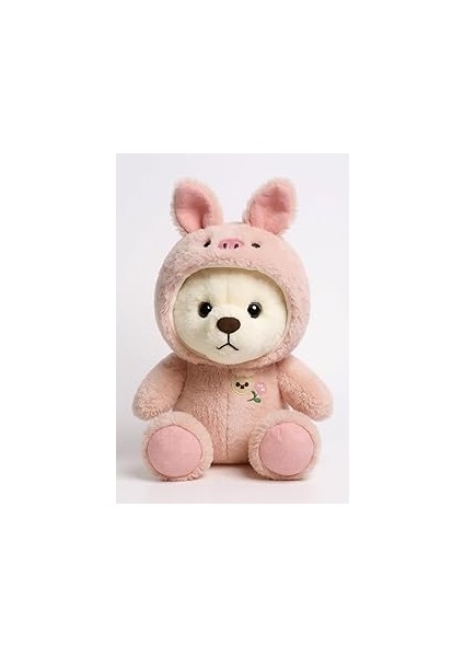 Pufi Şapkalı Peluş Ayıcık | Pembe Tavşan Kostümlü Yumuşacık Uyku Arkadaşı | Kız Çocukları Için Güve