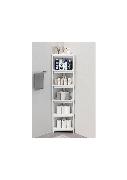 Mithra Life 6 Katlı Üçgen Plastik Beyaz Banyo Mutfak Rafı MIT1233