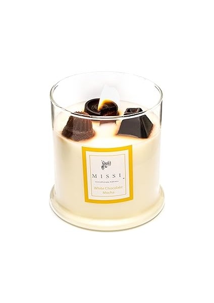 Büyük Üfleme Cam Ahşap Fitilli Whıte Chocolate Mocha Vegan Mum (380 Gr)