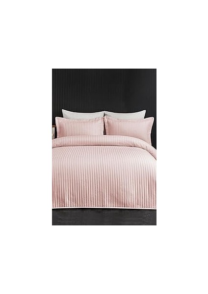 %100 Pamuk Yatak Örtüsü (Pike) Takımı Çift Kişilik Kapitone Çizgili Günlük Yıkanabilir Judy Pudra