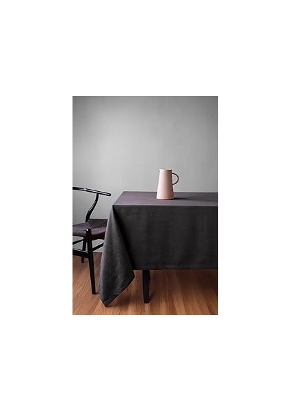 Gauze Fabric Kadife Dokulu Masa Örtüsü (Antrasit, 140X220)