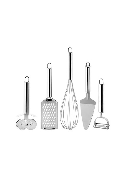 Deconox Paslanmaz Çelik 5’li Mutfak Seti, Paslanmaz Çelik Rende, Çırpıcı, Soyucu, Servis ve Hamur K