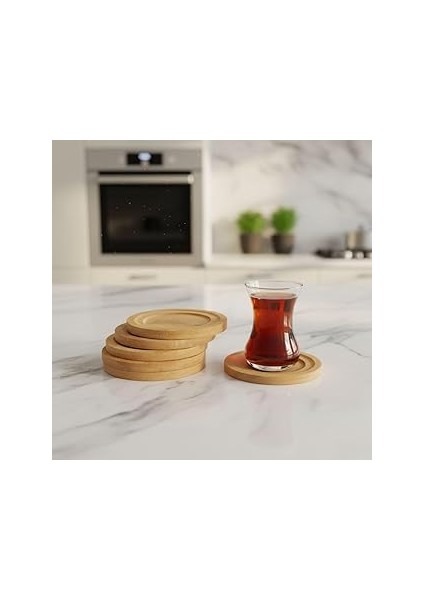 Deconox Bambu Yuvarlak Çay Tabağı Bardak Altlığı 6 'lı Set, Dekoratif Bambu Altlık