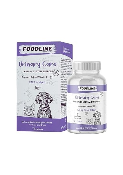 Foodline Urinary Care 75 Tablet, Kedi ve Köpekler Için Idrar Sağlığını Destekleyici