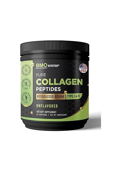 Bmo Nutrition Pure Collagen Peptides 10.000 Mg Saf Hidrolize Kolajen Tozu, Aromasız, 454GR, 45 Günl