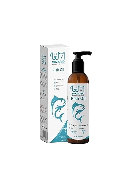 Muvicado Fish Oil - Kedi ve Köpekler Için 3 ve 6 Balık Yağı Bağışıklık Sistemi 200 ml