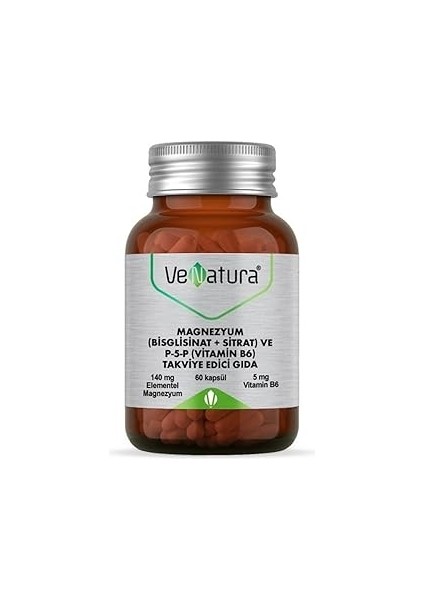 Venatura Magnezyum (Bisglisinat+Sitrat) ve P5P (Vitamin B6) 60 Kapsül