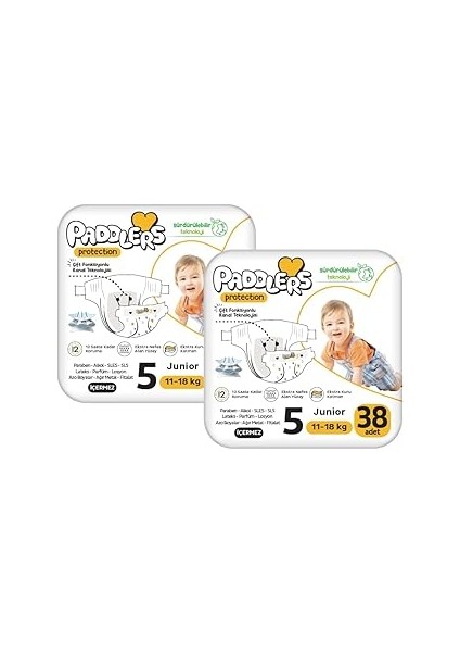Paddlers Protection Bebek Bezi 5 Numara Junior 76 Adet (11-18 Kg) 2'li Set