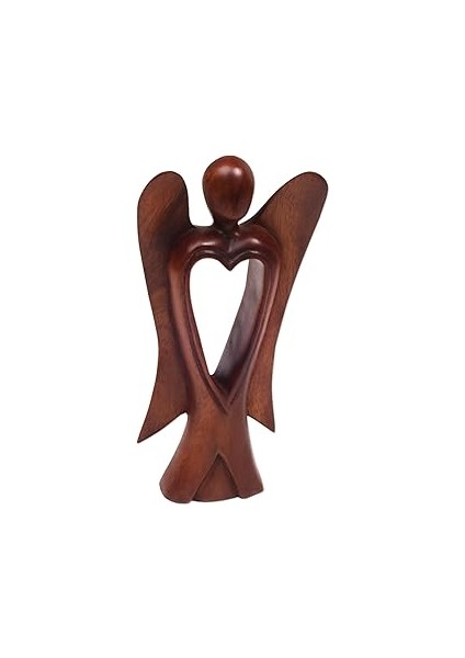 Novica Zanaatkar El Yapımı Ahşap Melek Figürü Kalp Özellikli Kahverengi Endonezya Heykeli Noel 'me