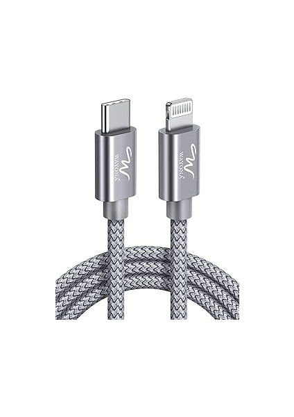 Wayona Tip C-Lightning Mfi Sertifikalı 20 W Hızlı Şarj, Naylon Örgülü USB C Kablo, Gri