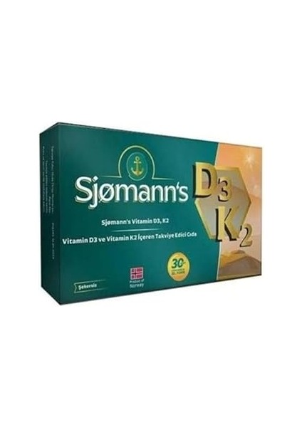Sjomann's D3 ve Vitamin K2 Içeren Takviye Edici Gıda 30 Adet Çiğnenebilir Form