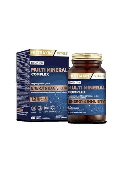Nutraxin Multi Mineral Complex 60 Tbl - Magnezyum Kalsiyum Çinko Demir Bakır Fosfor Selenyum Krom I