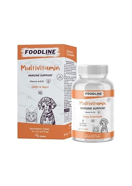 Foodline Multivitamin 75 Tablet, Kedi ve Köpekler Için Bağışıklık Destekleyici