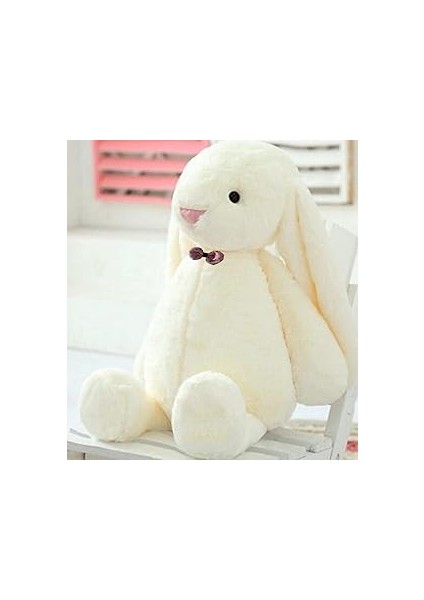 Uyku Arkadaşım Papyonlu Uzun Kulak Bunny Peluş Tavşan 65 cm Beyaz