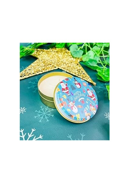 Giftmoda Mutlu Noeller Tasarımlı Kokulu Teneke Mum (Beyaz)
