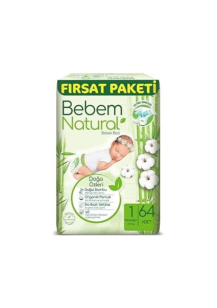 Bebem Bebek Bezi Yenidoğan 1 Beden Fırsat Paketi 64 Adet