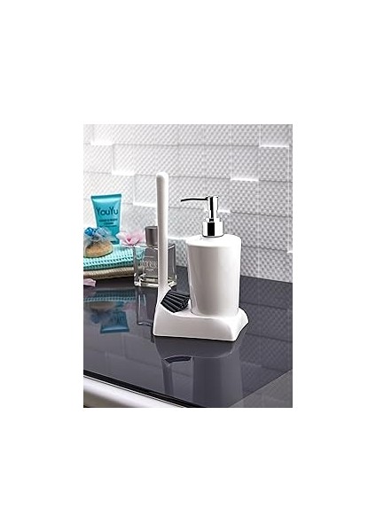 Ata Armona Silikon Fırçalı Mutfak Banyo Sıvı Sabunluk Süngerlik Seti