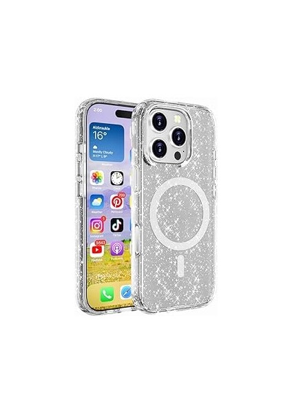 Zore ile Uyumlu 16 Kılıf M-Safe Şarj Özellikli Parlayan Simli Saydam Renkli Zo