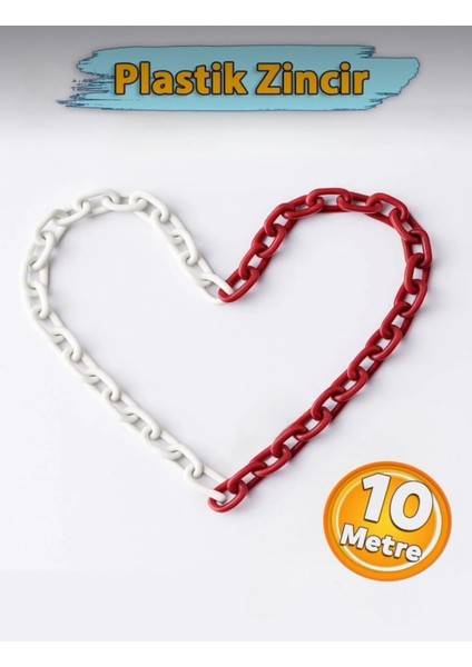 Plastik Zincir 10 Metre Uyarı Yönlendirme Kırmızı Beyaz Plastik Zincir