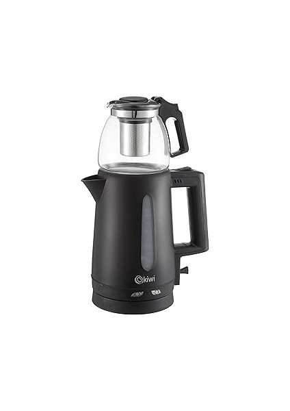 Kiwi KTM-2907 Çay Yapma Makinesi, 1.8 L Kettle ve 0.9 L Demlik Kapasitesi, Siyah