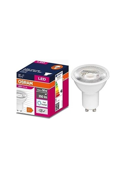 Osram LED Ampul, Reflektör, GU10, Gün Işığı Beyazı, 6500K, Kısılabilir Değil, 36°