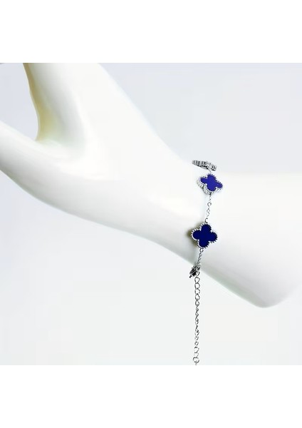 Çelik Bileklik Dört Yapraklı Büyük Yonca Lacivert Sedef Taşlı Uzunluk 18 cm Gümüş fırsatları