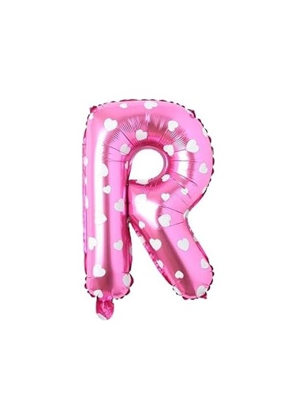 Parti̇ Vi̇tri̇ni̇ R Harfi 16 Inç Pembe Kalpli Renk Folyo Balon 36 cm (Pembe)