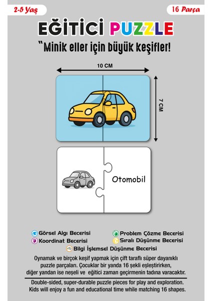 Bymeyla 16 Parça Taşıtlar Alemi | Zeka Geliştirici Eşleştirme Puzzle Eğitim Seti indirimleri