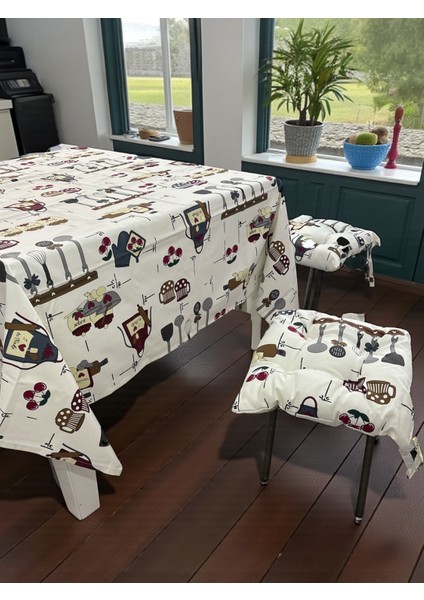 Piknik, Mutfak, Şeffaf Çantalı Masa Örtülü Sandalye Minder Seti