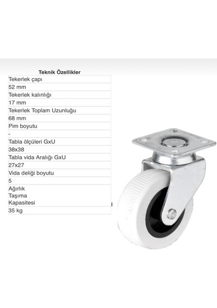 321 50X20 mm Gri Tablalı Tekerlek Yük Taşıma Tekerlek 50 mm (4 Adet) fiyatları