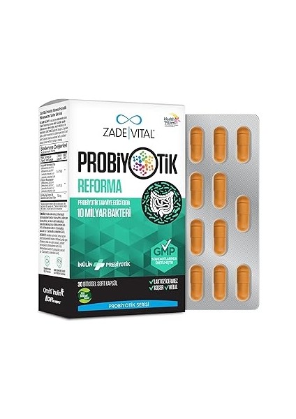 Zade Vital Probiyotik Reforma Probityotik Içeren Takviye Edici Gıda 30 Kapsül (1 x 30 Adet)