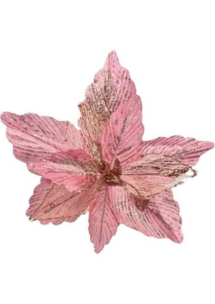 Yılbaşı Temalı 35 cm Pembe Çiçek Dekoru