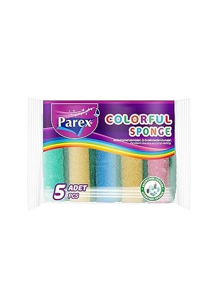 Parex Rengarenk Sünger Düz 5'li 1 Paket (1 x 5 Adet)