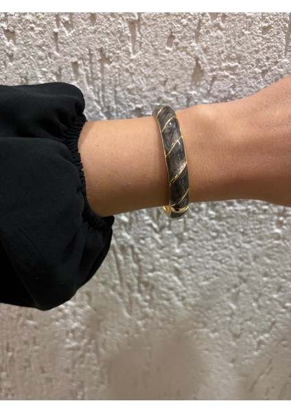 Özel Seri Şerit Desen Kahverengi Mineli Gold Kelepçe