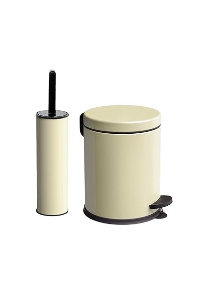 Vinoks Eko Serisi Ayak Basmalı Özellikli 2'li Banyo Seti 3 Litre Çöp Kovası ve Kolozet Fırçası Pasl