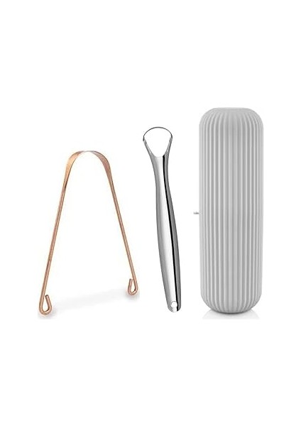 Aee® 3'lü Dil Temizleyici Seti – Paslanmaz Çelik + Bakır Dil Kazıyıcı – Taşıma Kutulu Hijyenik Ağız