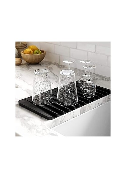 Kraus KDM-10BL Kore Kendinden Boşaltmalı Silikon Bulaşık Kurutma Matı Veya Mutfak Tezgahı Için, Siy