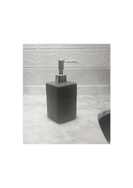 Serami̇k Sivi Sabunluk Koyu Bej 7X7X17CM 300ML Banyo Seti̇