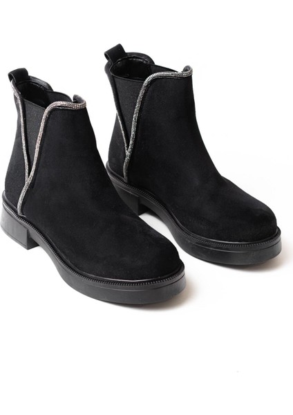 Zrin-02 Premium Siyah Süet Taşlı Lastikli Kışlık Kadın Bot fiyatları