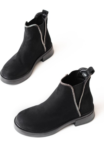 Zrin-02 Premium Siyah Süet Taşlı Lastikli Kışlık Kadın Bot fırsatları