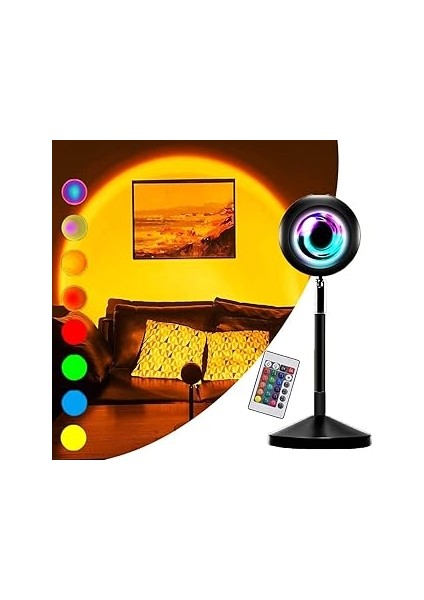 Kumandalı Gün Batımı Projektörü Rgb 16 Renk Ufo Projeksiyon USB Masa Lambası