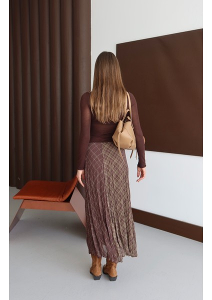 Kahverengi Desenli Kırışık Görünüm Şifon Etek fiyatları