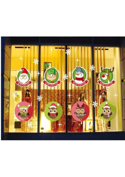 Yılbaşı Noel Sticker Renkli Figürlü Süslü 70X50 Cm, Dekoratif ve Eğlenceli Süsler