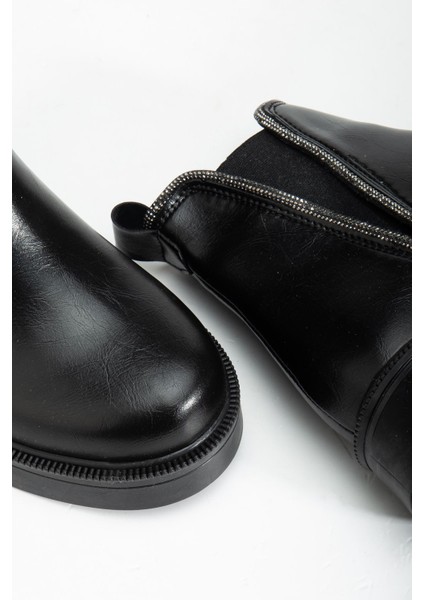 Zrin-02 Premium Siyah Kırışık Rugan Taşlı Lastikli Kışlık Kadın Bot indirimleri