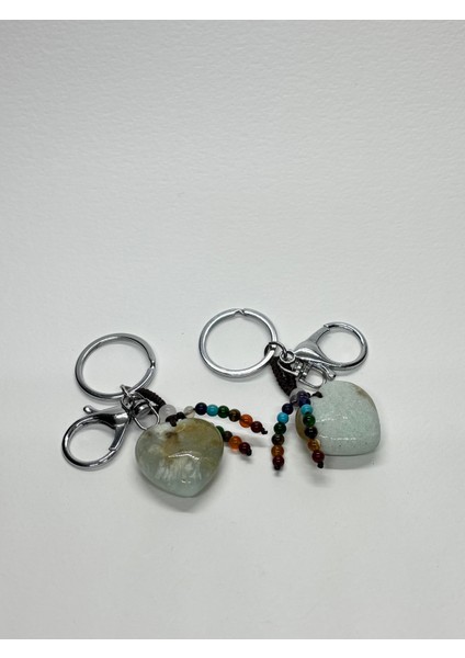 Amazonit Doğaltaş Duygusal Denge Anahtarlığı Charm Kalp modelleri