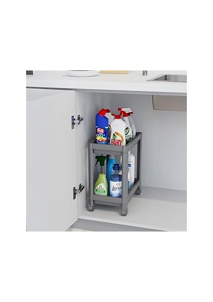 Deconox 2 Katlı Tekerlekli Tezgah Altı Düzenleyici, Mutfak, Banyo, Ardiye ve Depo Için Yer Tasarruf