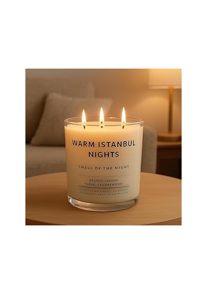 Warm Istanbul Nights | Soya Mumu | 12 Oz, 3 Fitilli, 45+ Saat Yanma Süresi | Portakal, Ihla