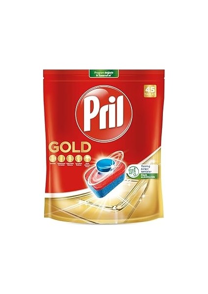 Pril Yanmış Kirler Için 45 Tablet Bulaşık Makinesi Deterjanı Tableti 1 x 45 Tablet , 45 T
