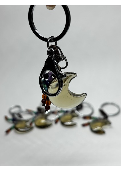 Dumanlı Kuvars Doğaltaş Radyasyon Savar Anahtarlık Charm Hilal